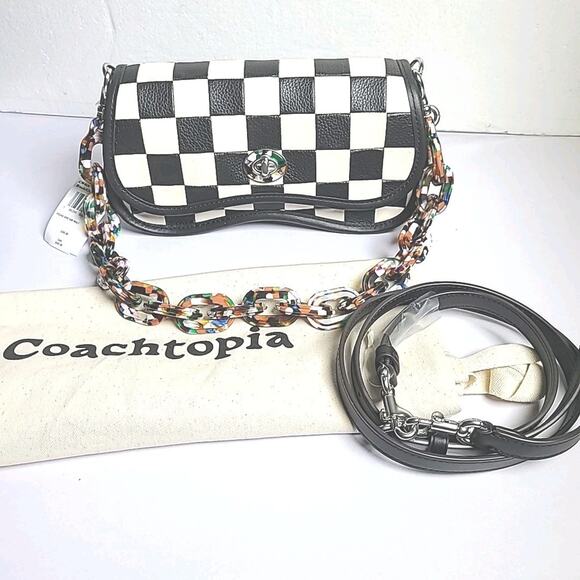 NWT Coach Coachtopia Wavy Dinky Bag In Checkerboard Upcrafted Leather Checker - Picture 1 of 8